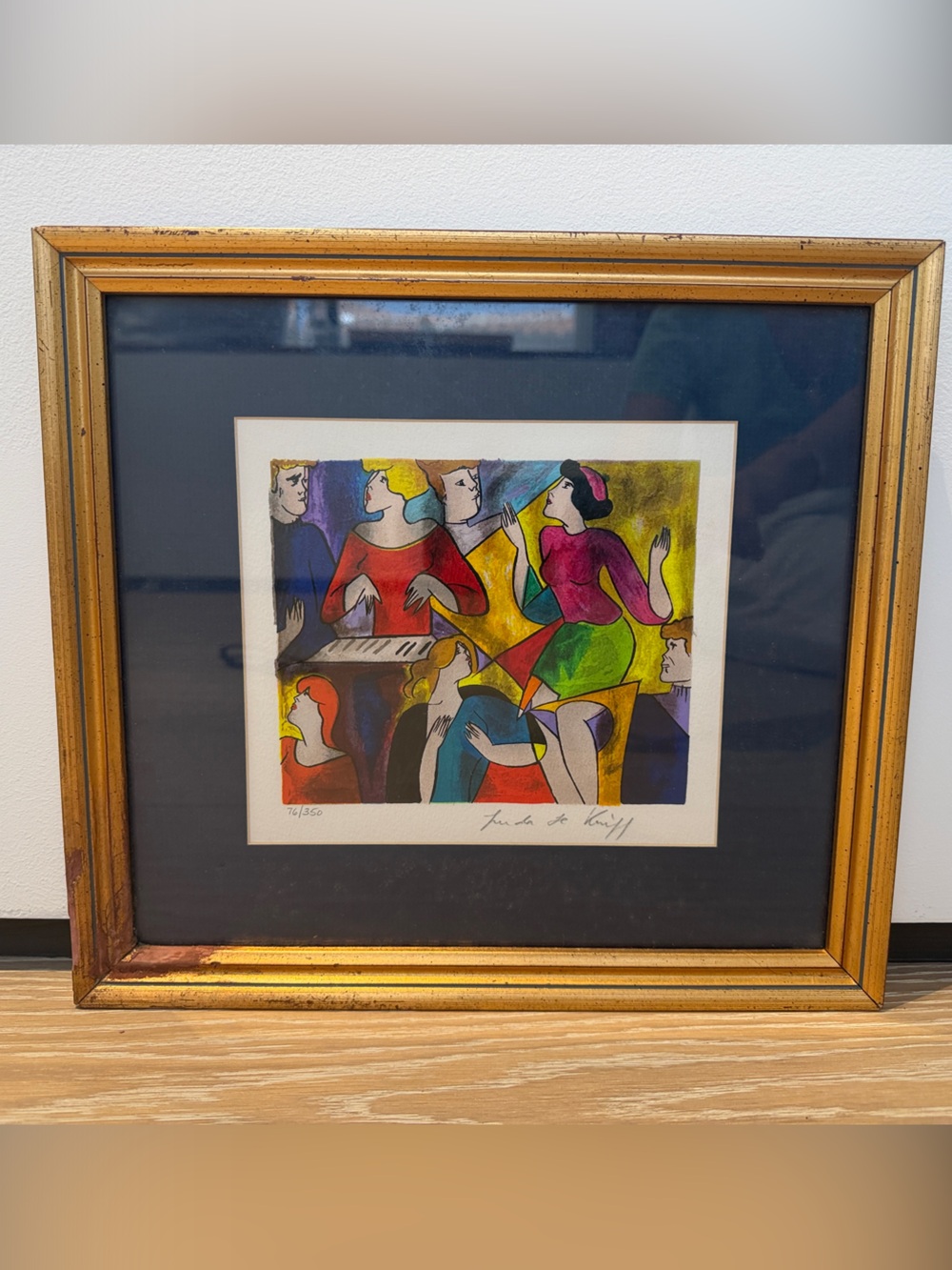 Colorful Figurative Abstract Print in Gold Frame